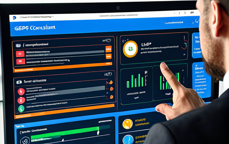 **

"Cybersecurity consultant reviewing compliance regulations on a digital dashboard, highlighting LGPD and GDPR. Secure data flow and risk management are also presented."

**