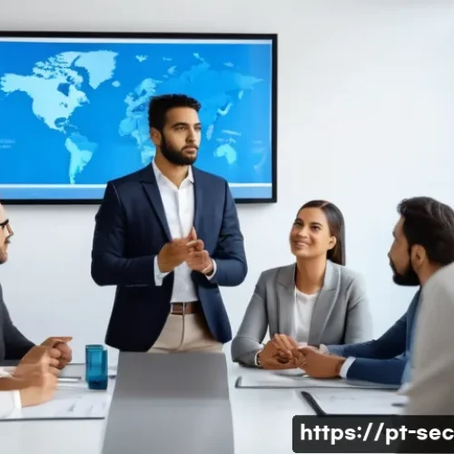 Home 32 보안솔루션 컨설팅의 윤리적 도전과 사례 - A professional cybersecurity consultant presenting a clear and transparent data privacy policy to a ...
