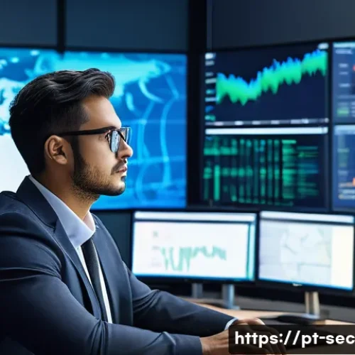 Home 30 보안 컨설턴트를 위한 IT 지식 확장법 - A professional cybersecurity consultant in a modern Brazilian office environment, attentively monito...