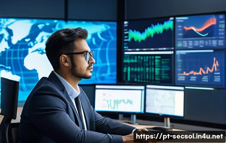 보안 컨설턴트를 위한 IT 지식 확장법 - A professional cybersecurity consultant in a modern Brazilian office environment, attentively monito...