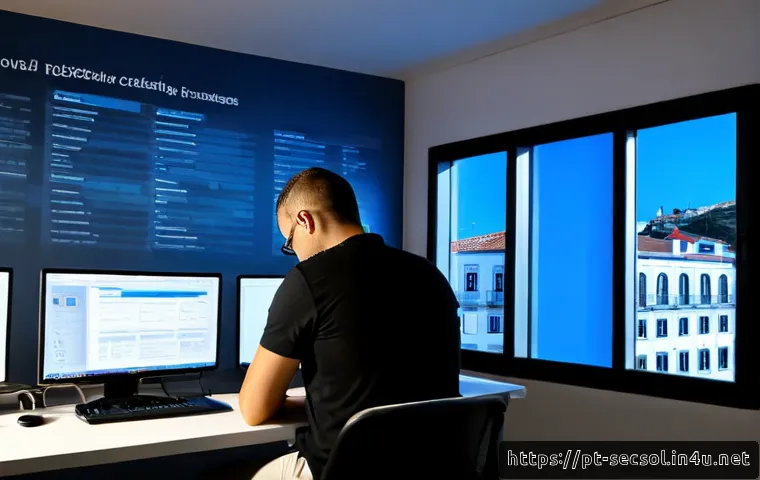 Home 17 보안 컨설턴트를 위한 최신 해커 트렌드 분석 - Photorealistic cybersecurity consultant in a modern Lisbon office, studying anonymous threat intelli...